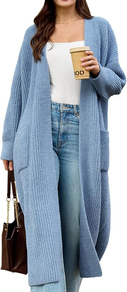Snuggle Sac Long Cardigan Sweaters for Women with Pocket Fall Trendy Oversized Ribbed Knit Open F... | Amazon (US)