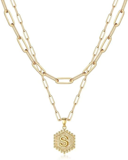M MOOHAM Dainty Initial Necklaces for Women, 14K-Gold-Plated Layering Necklace for Women Cute Hex... | Amazon (US)
