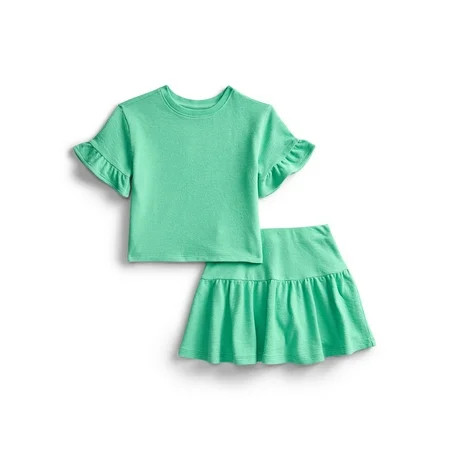 Wonder Nation Girls Ruffle Tee and Scooter Skirt Outfit Set, 2-Piece, Sizes 4-10 | Walmart (US)