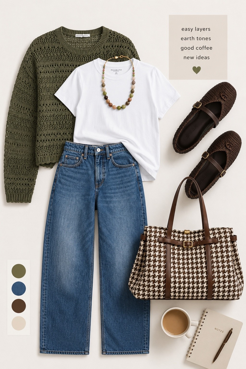 This summer heat already has me dreaming of fall. This is an easy fall outfit you’ll wear on repeat. 🍂 Olive knit + a classic white tee + barrel jeans create the perfect everyday look. Finished with rich brown accessories and earthy jewelry for a cozy, elevated feel that’s comfortable enough for errands, coffee runs, or weekend outings.

#LTKgrwm #LTKootd #LTKmomlife