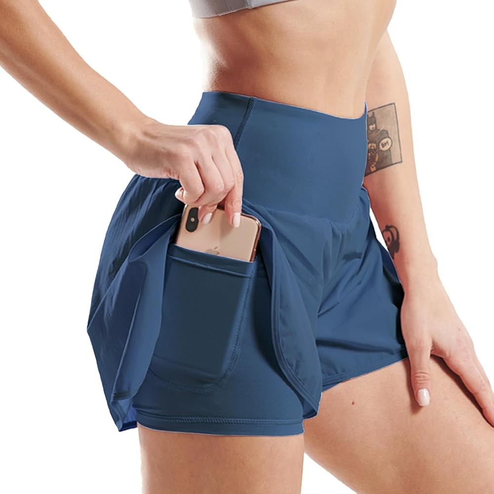 Women's 2 in 1 Running Workout Shorts with Phone Pocket for Athletic Gym Yoga Tennis | Amazon (US)