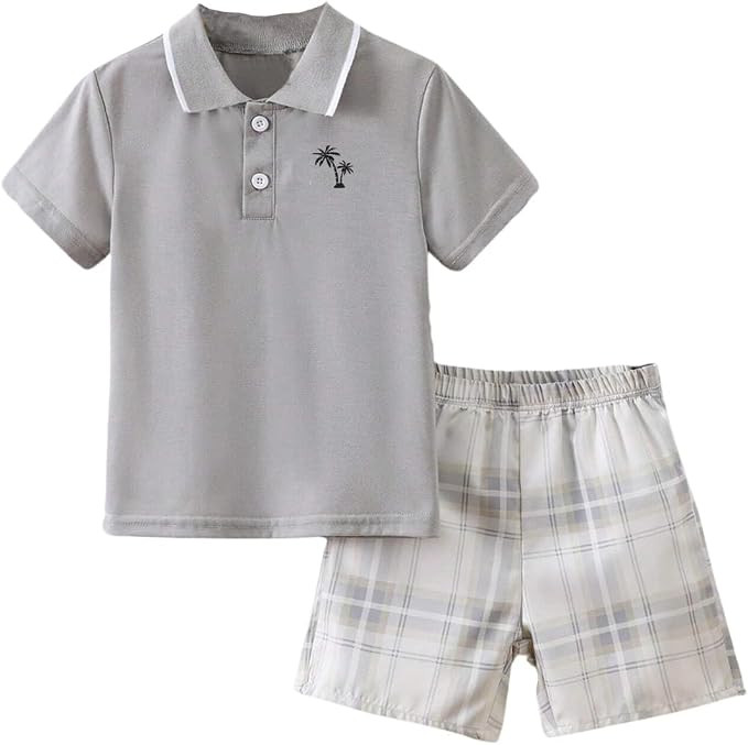 Kids Tween Boy Clothes Casual Short Sleeve Polo Shirt + Plaid Print 2Pcs Shorts Summer Clothing S... | Amazon (US)