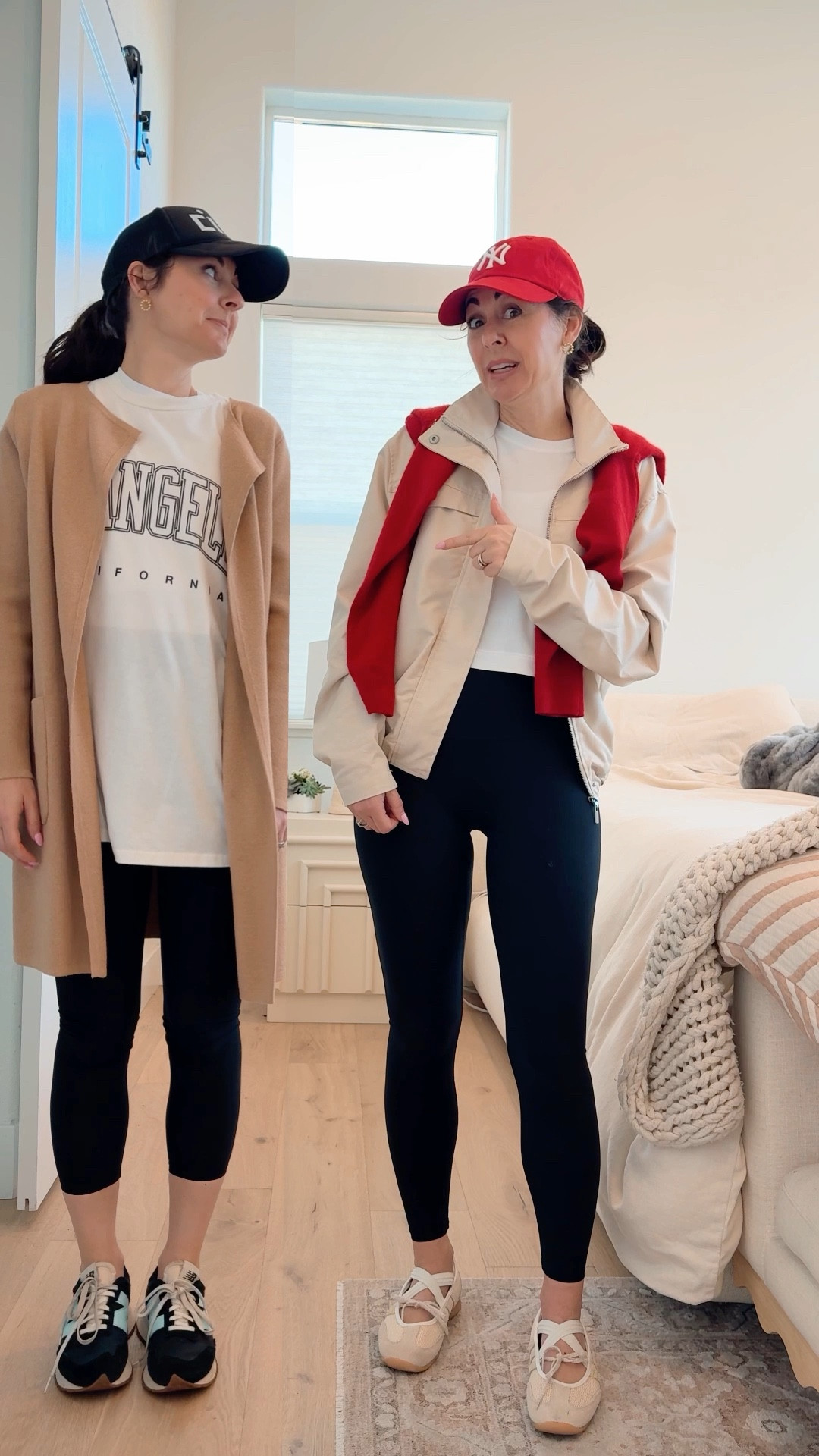 My new mom haute mama casual mom uniform 

Cropped leggings ➡️ long soft black
Oversized Tee➡️ meet and greet 
Duster ➡️cardigan and windbreaker 
Trainers➡️ low profile sneakers
Trucker Hat➡️ classic cap

Use promo code JENNIFERXSPANX for my tee shirt and leggings 