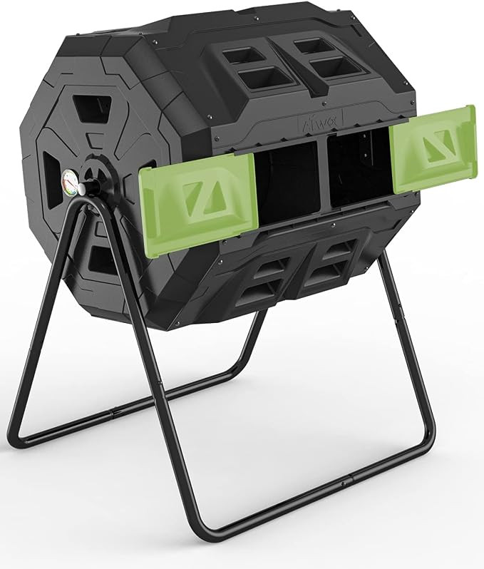 2021 Upgraded Tumbling Composter with Compost Thermometer - Dual Chamber Garden Compost Bin(43 Ga... | Amazon (US)