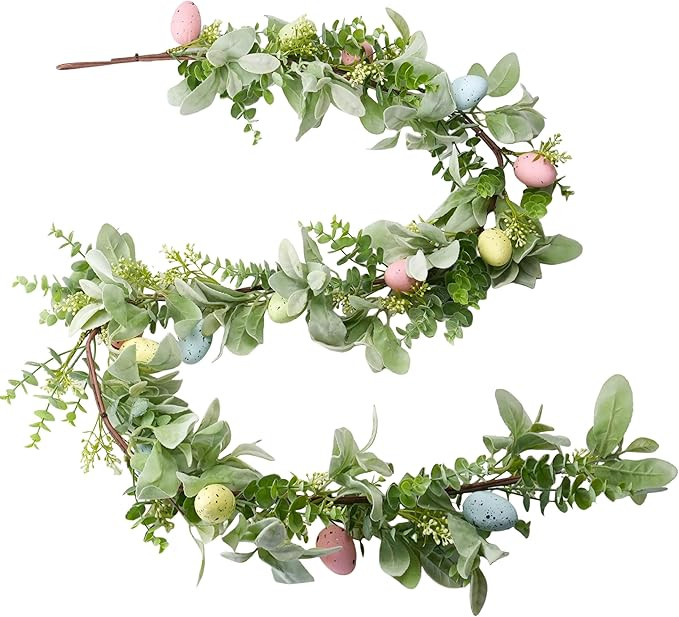 6 FT Easter Garland Artificial Egg Garlands with Green Leaves Easter Decorations for Home, Spring... | Amazon (US)