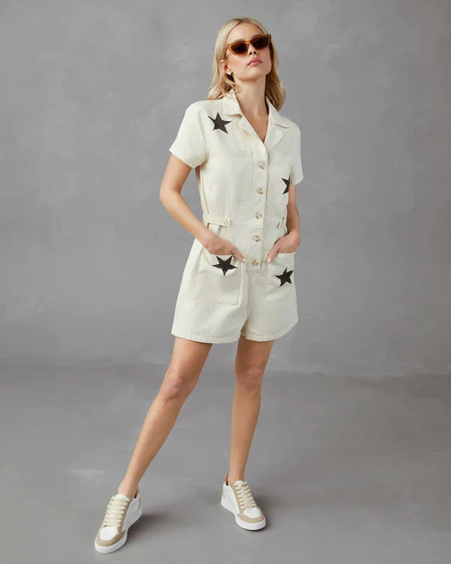 Rising Star Cotton Utility Romper - Cream - SALE | VICI