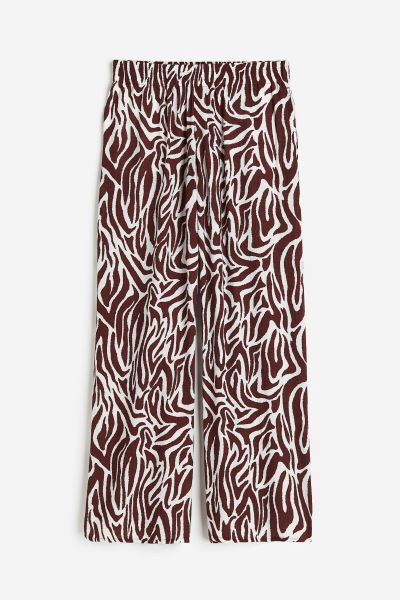 Crêped Pull-on Pants - Dark brown/zebra print - Ladies | H&M US | H&M (US + CA)