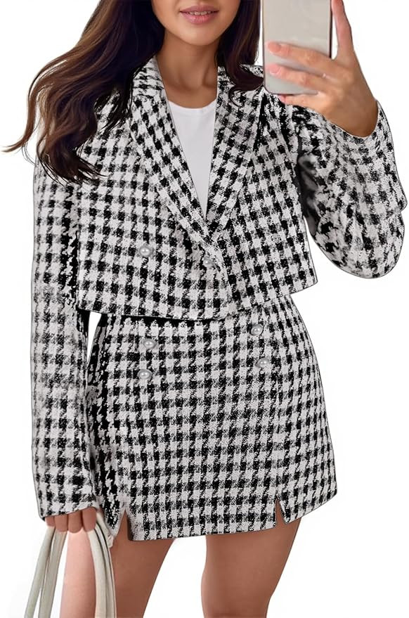 Cicy Bell Womens Cropped Tweed Blazer Sets 2 Piece Outfits and Mini Skirt Sets Business Casual Su... | Amazon (US)