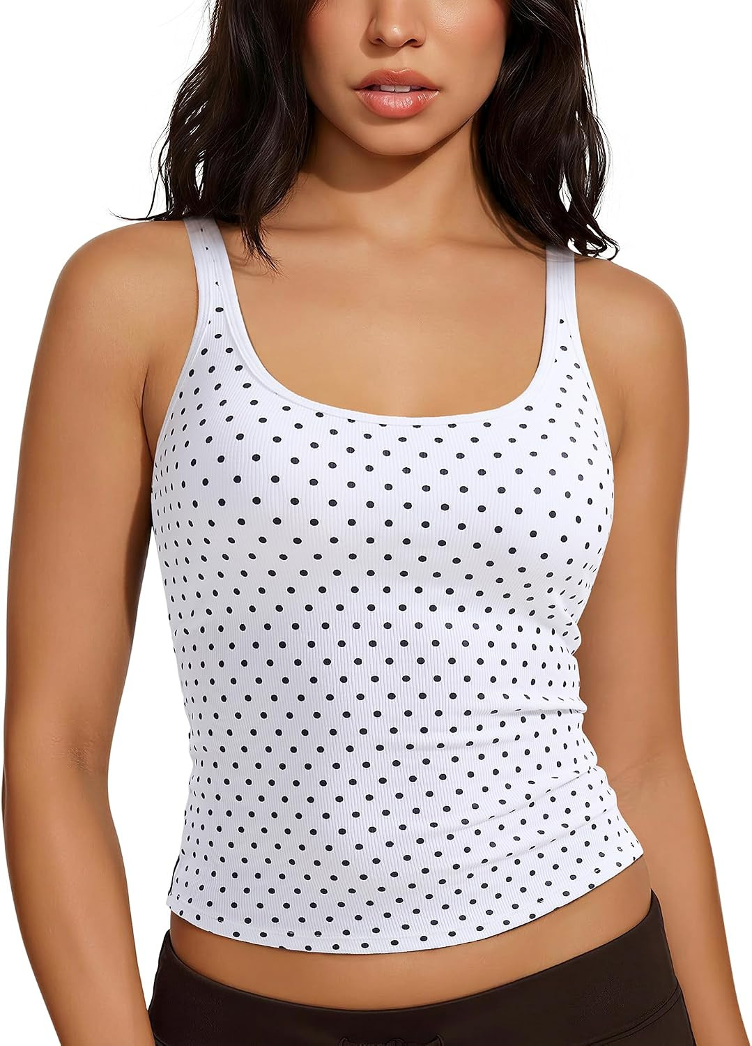 SUUKSESS Women Padded Cotton Ribbed Tank Tops Casual Summer Going Out Sleeveless Scoop Neck Basic Cami Tops | Amazon (US)