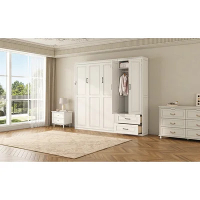 Queen Wooden Murphy Bed with Storage Drawers and Wardrobe | Wayfair North America