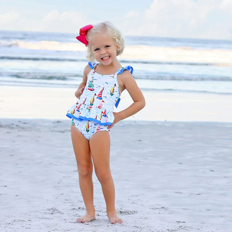 Watercolor Sailboat One Piece Swimsuit | Classic Whimsy
