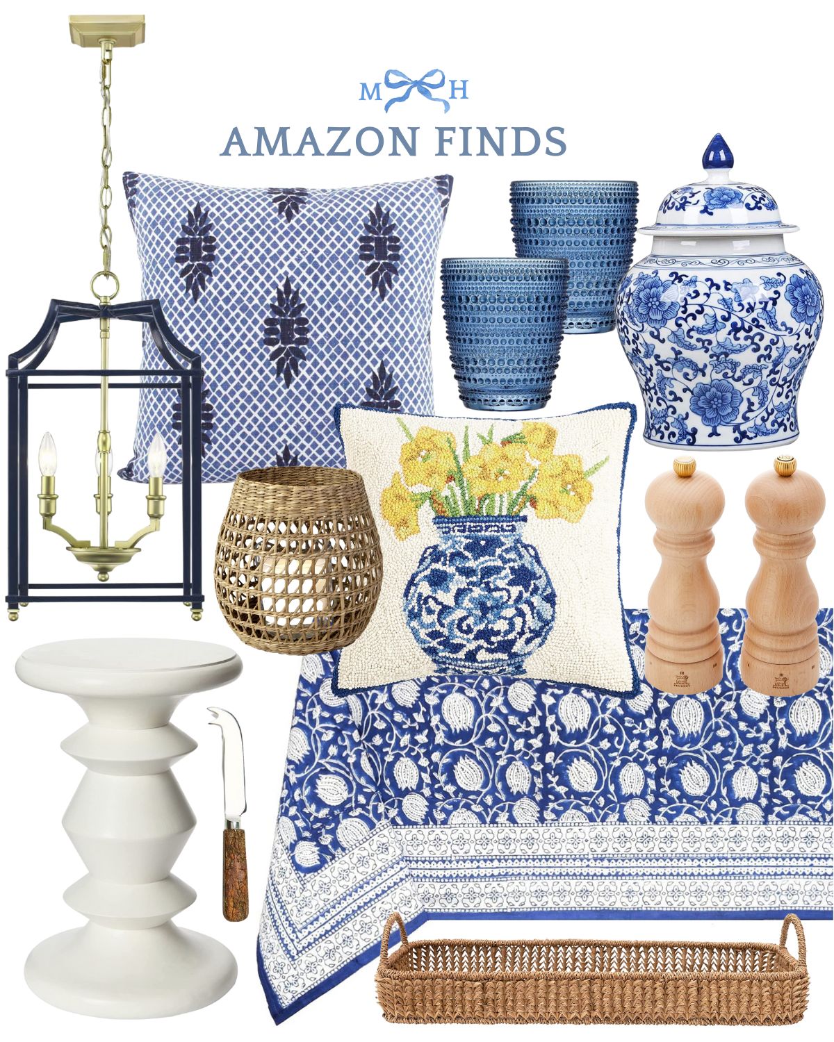 preppy classic timeless spring summer blue white coastal entertaining decor decorating lighting | Amazon (US)