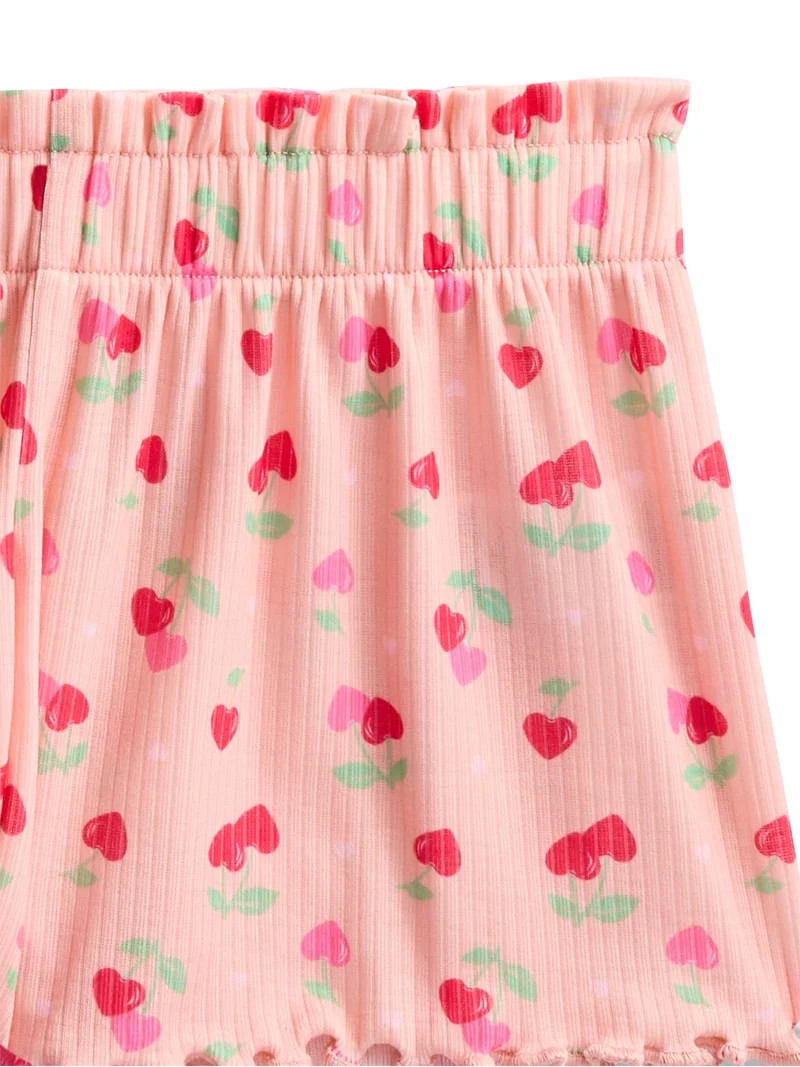 Wonder Nation Girls Ribbed Short Sleeve Top and Shorts Pajama Set, 2-Piece, Sizes 4-18 | Walmart (US)