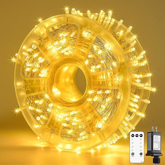 JMEXSUSS 400 LED Christmas Lights Indoor Outdoor, 132 ft Warm White String Lights Plug in with Re... | Amazon (US)