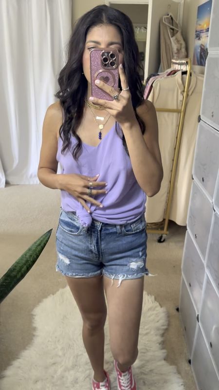 Ootd. Cami top and denim shorts paired with pink vans sneakers. 

Outfit inspo. Spring outfit vacation outfit. Denim. Resort wear. Beach wear. Mother’s day.  

#LTKStyleTip #LTKFindsUnder50 #LTKVideo