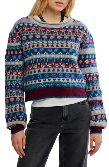 Free People Favorite Things Mixed Print Wool Blend Sweater in Frosted Wine Combo at Nordstrom Rack, Size X-Small | Nordstrom Rack