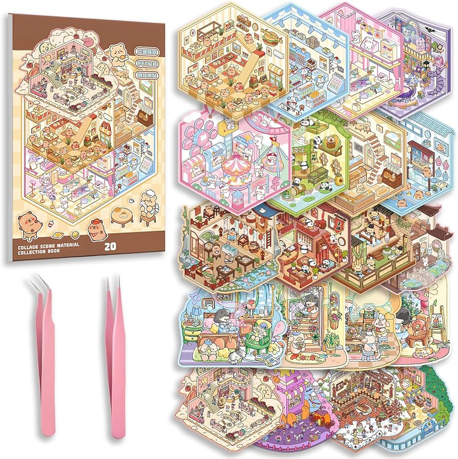 20 Sets DIY 3D Sticker Scene Collection Book for Kids Adults Cute Make Your Own Shop House Sticke... | Amazon (US)
