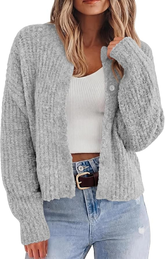 BTFBM Cardigan Sweaters for Women Chunky Knit | Button Down, Long Sleeve Cardigans, Soft Cropped ... | Amazon (US)