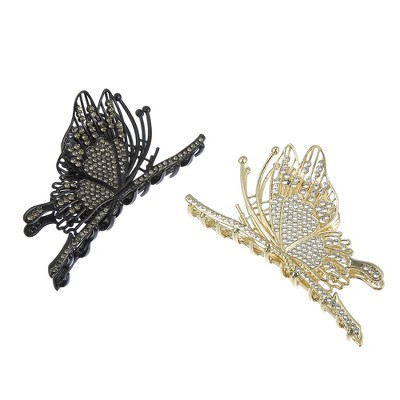 Unique Bargains Women's Butterfly Metal Hair Claw Clip Gold Tone Black 2 Pcs | Target