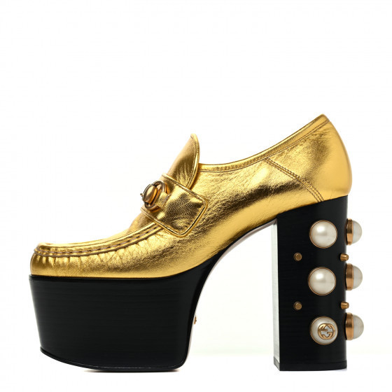 GUCCI

Malaga Kid Pearl Studded Vegas Platform Loafers 36 Gold | Fashionphile