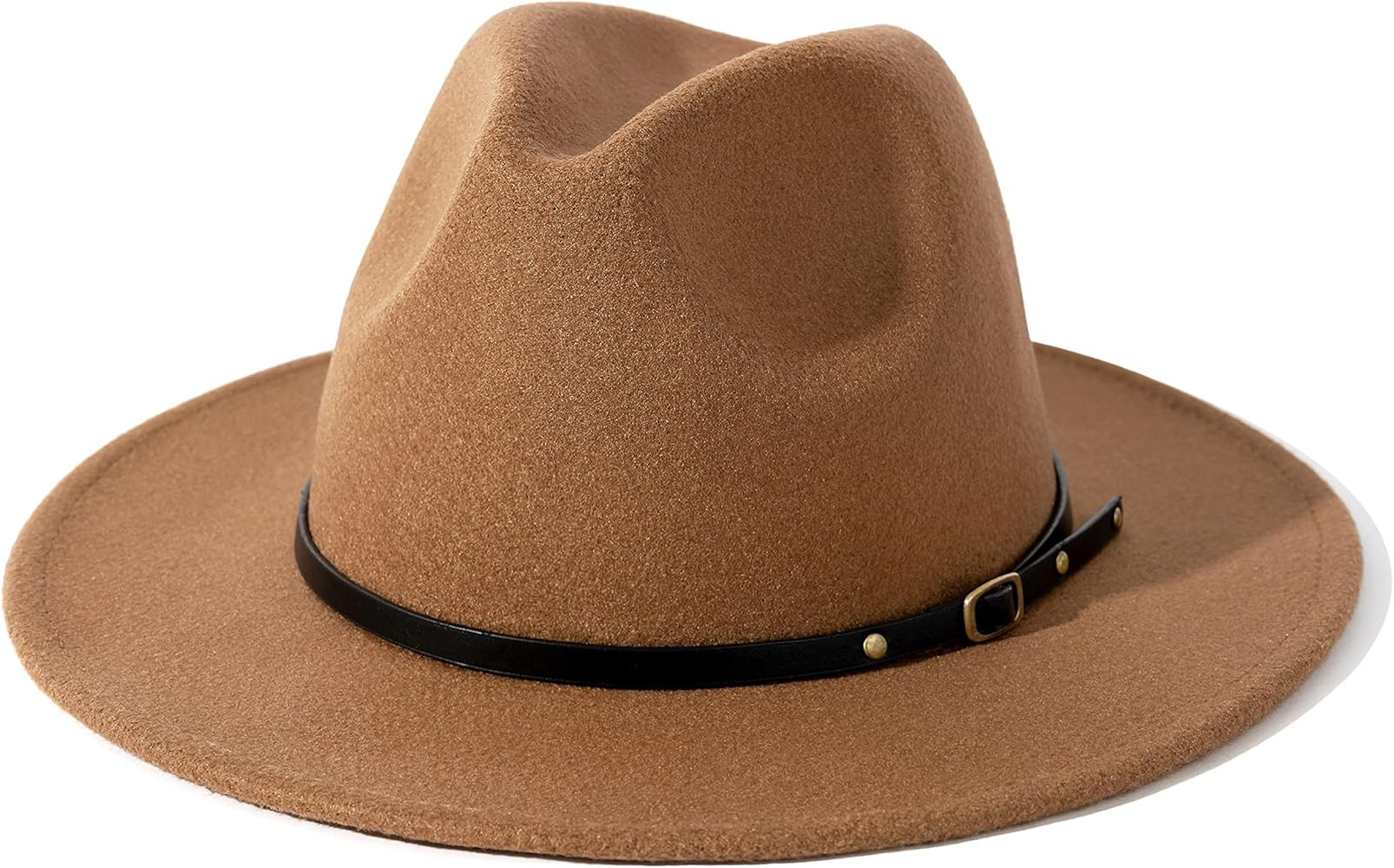 Lisianthus Women Wide Brim Wool Fedora Panama Hat with Belt Buckle | Amazon (US)