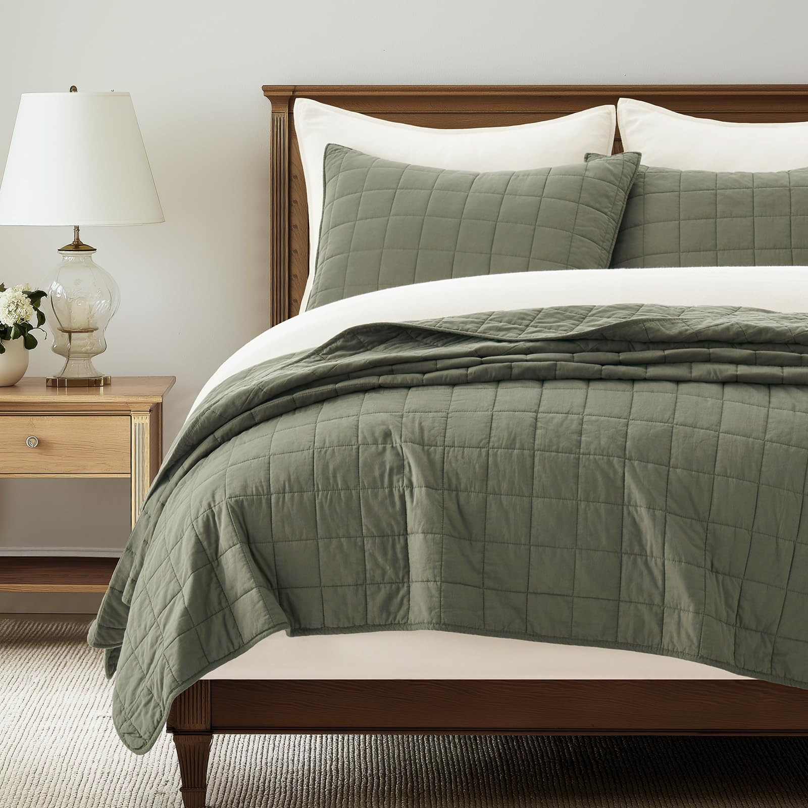 EVERGRACEHOME 100% Cotton Box Stitch Quilt Bedding Set King Size 3 Pieces, Garment-Washed Lightwe... | Amazon (US)