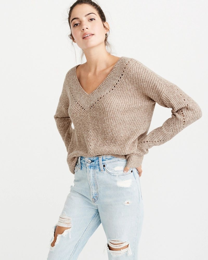 V-Neck Pointelle Sweater | Abercrombie & Fitch US & UK