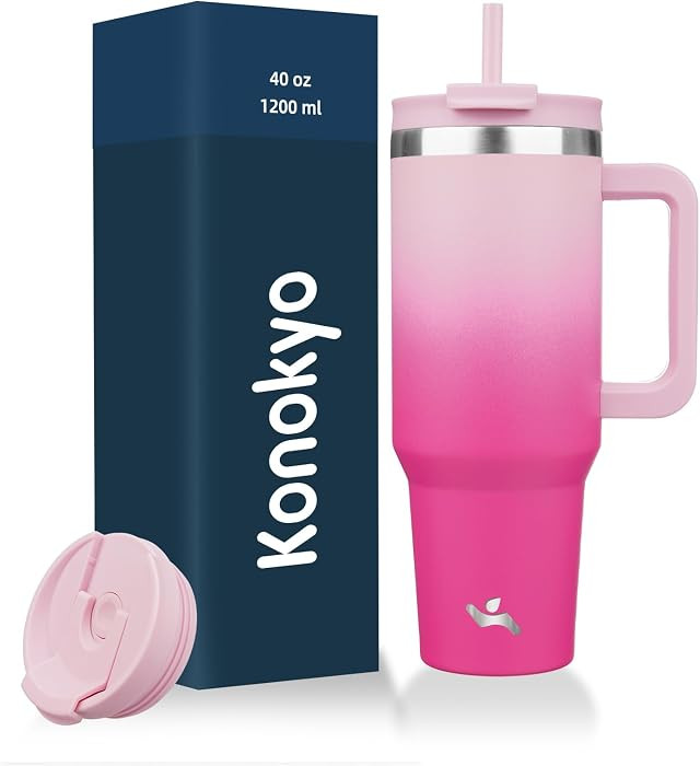 Konokyo 40 oz Tumbler with Handle and 2 Straws,2 in 1 Lid Insulated Water Bottle Stainless Steel ... | Amazon (US)