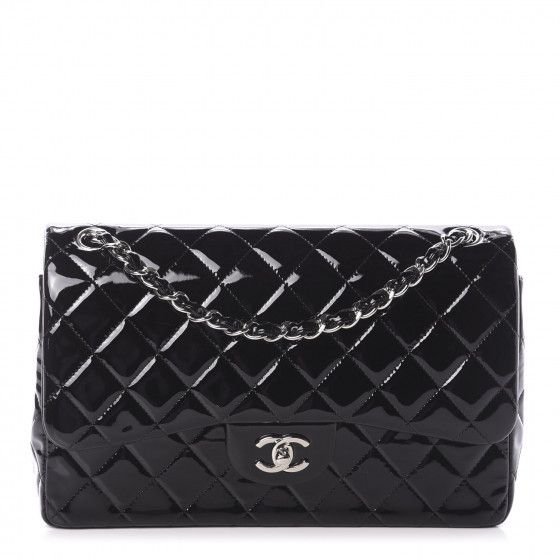 Patent Quilted Jumbo Double Flap Black | Fashionphile