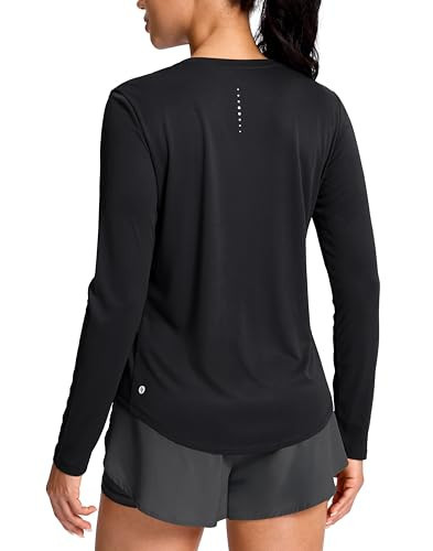 SANTINY Lightweight Long Sleeve Workout Tops for Women Breathable Yoga Gym Athletic Running Hiking Top UPF 50+ Sun Shirts (Black_L) | Amazon (US)