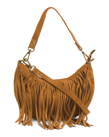 Made In Italy Suede Shoulder Bag With Top Fringe | TJ Maxx