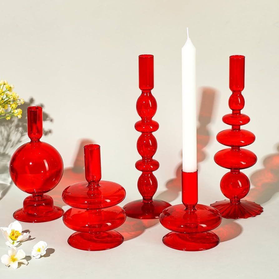 Rtteri 5 Pcs Glass Candlestick Holders Colorful Glass Taper Candle Stand Groovy Candlestick Wavy ... | Amazon (US)