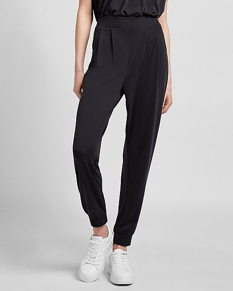 Super High Waisted Silky Sueded Jersey Joggers | Express