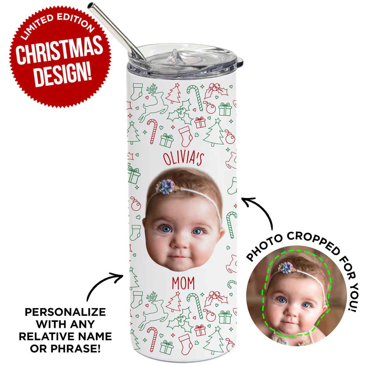 Personalized Baby Christmas Skinny Tumbler | Type League Press