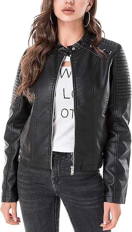 RIJING Women's Faux Leather Jacket Zip Up PU Moto Biker Jacket Casual Slim Short Coat Lightweight... | Amazon (US)