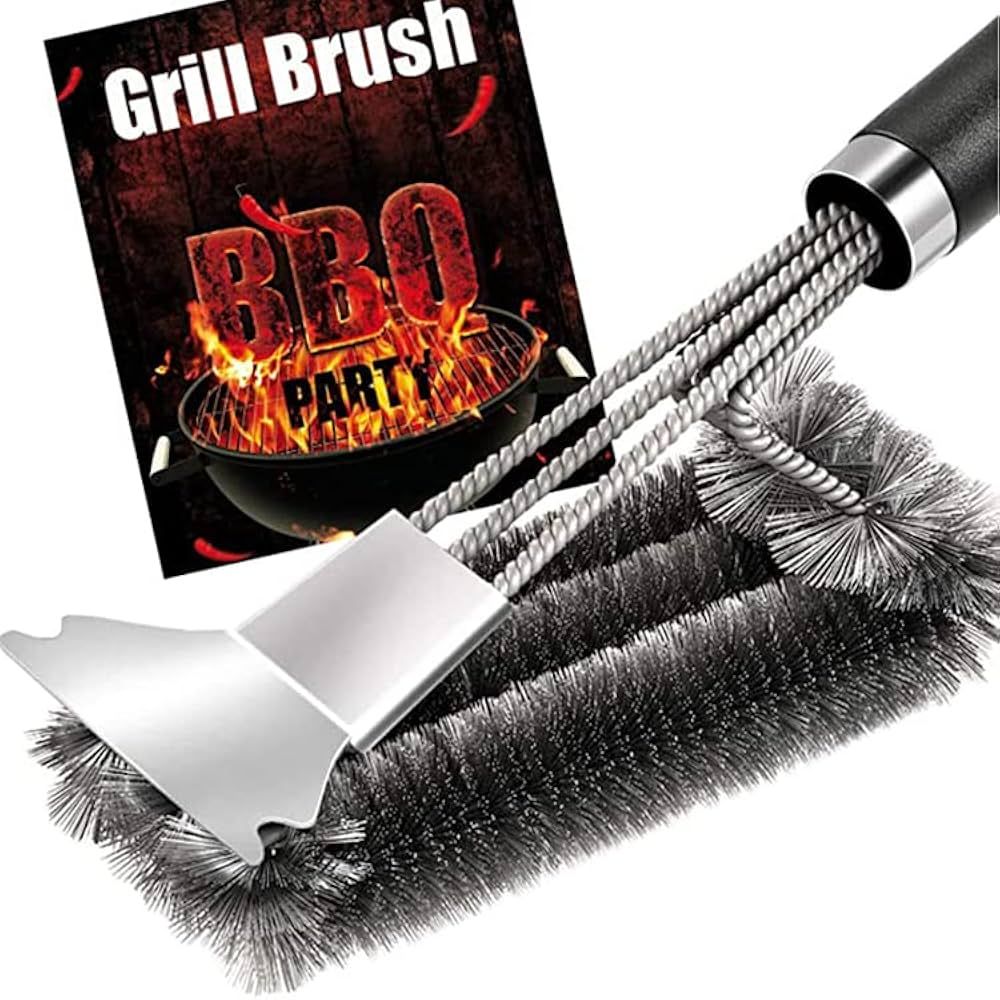 Grill Brush 3 in 1 – Safe 18" Stainless Steel Woven Wire 3 in 1 Bristles Grill Cleaning Brush B... | Amazon (US)