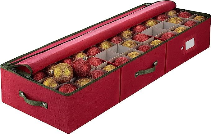 Large Under-bed Christmas Ornament Storage Box Zippered Closure - Stores up to 120 of the 3-inch ... | Amazon (US)
