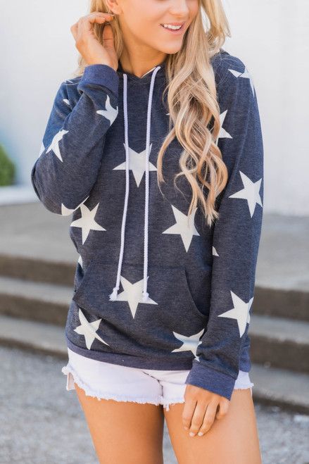 Always A Star Navy Printed Hoodie | The Pink Lily Boutique