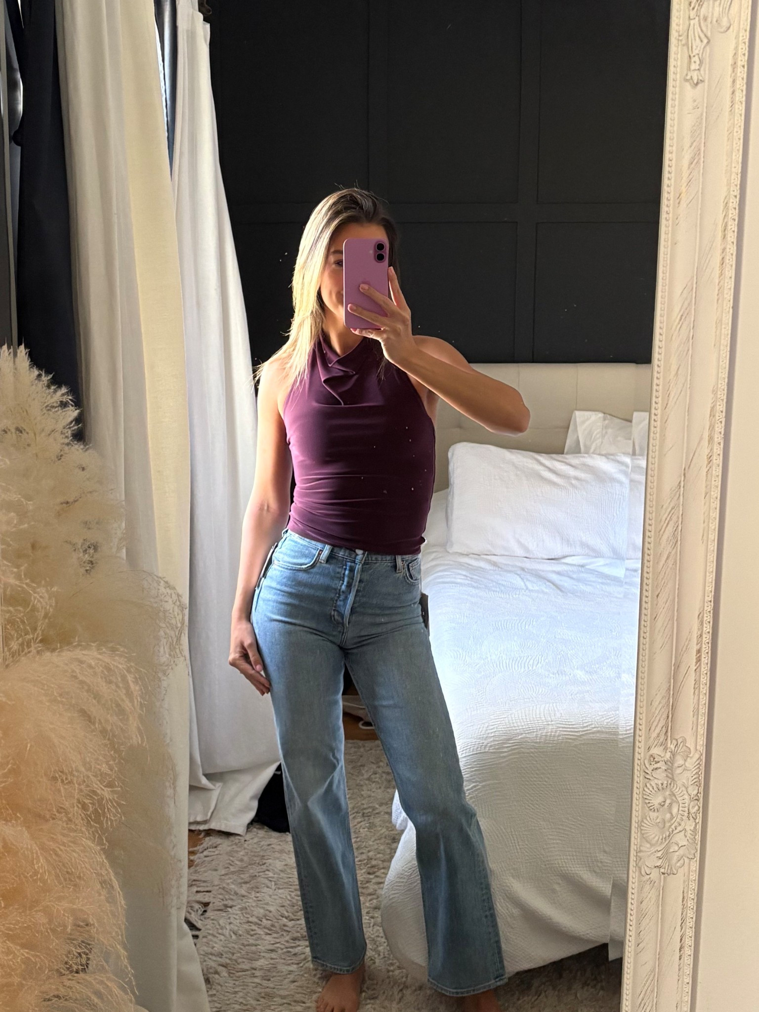This top is SO FLATTERING!!! And I love the colour 🙏🏼 wearing XS and size 24 in the jeans which feel a bit snug but I know they will loosen with wear! 🥰 

#LTKstyletip #LTKcanada #LTKjeans