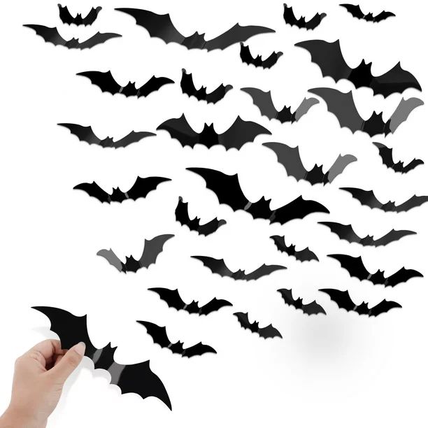 Halloween Decorations Bats, 38 Pcs 3D Halloween Bats Wall Decor Wall PVC Decorative Wall Sticker | Walmart (US)