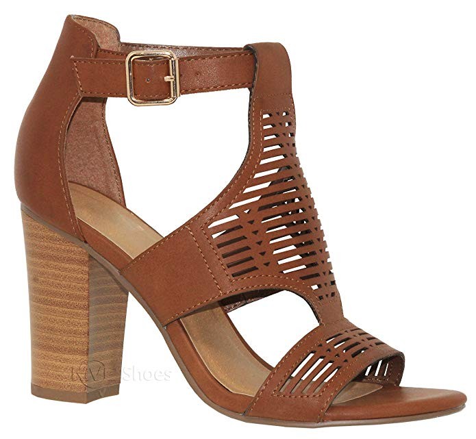 MVE Shoes Women's Open Toe Cut Out Chunky Heel Sandal | Amazon (US)
