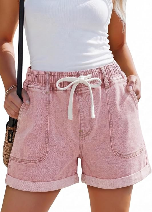 SANMM Jean Shorts Women High Waisted Drawstring Elastic Waist Summer Stretchy Denim Jorts with Po... | Amazon (US)