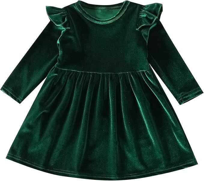 Toddler Little Girl Velvet Ruffle A-Line Dress Vintage Dresses Baby Girls Halloween Christmas Out... | Amazon (US)