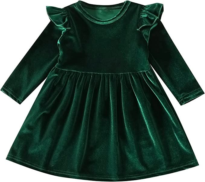 Toddler Little Girl Velvet Ruffle A-Line Dress Vintage Dresses Baby Girls Halloween Christmas Out... | Amazon (US)