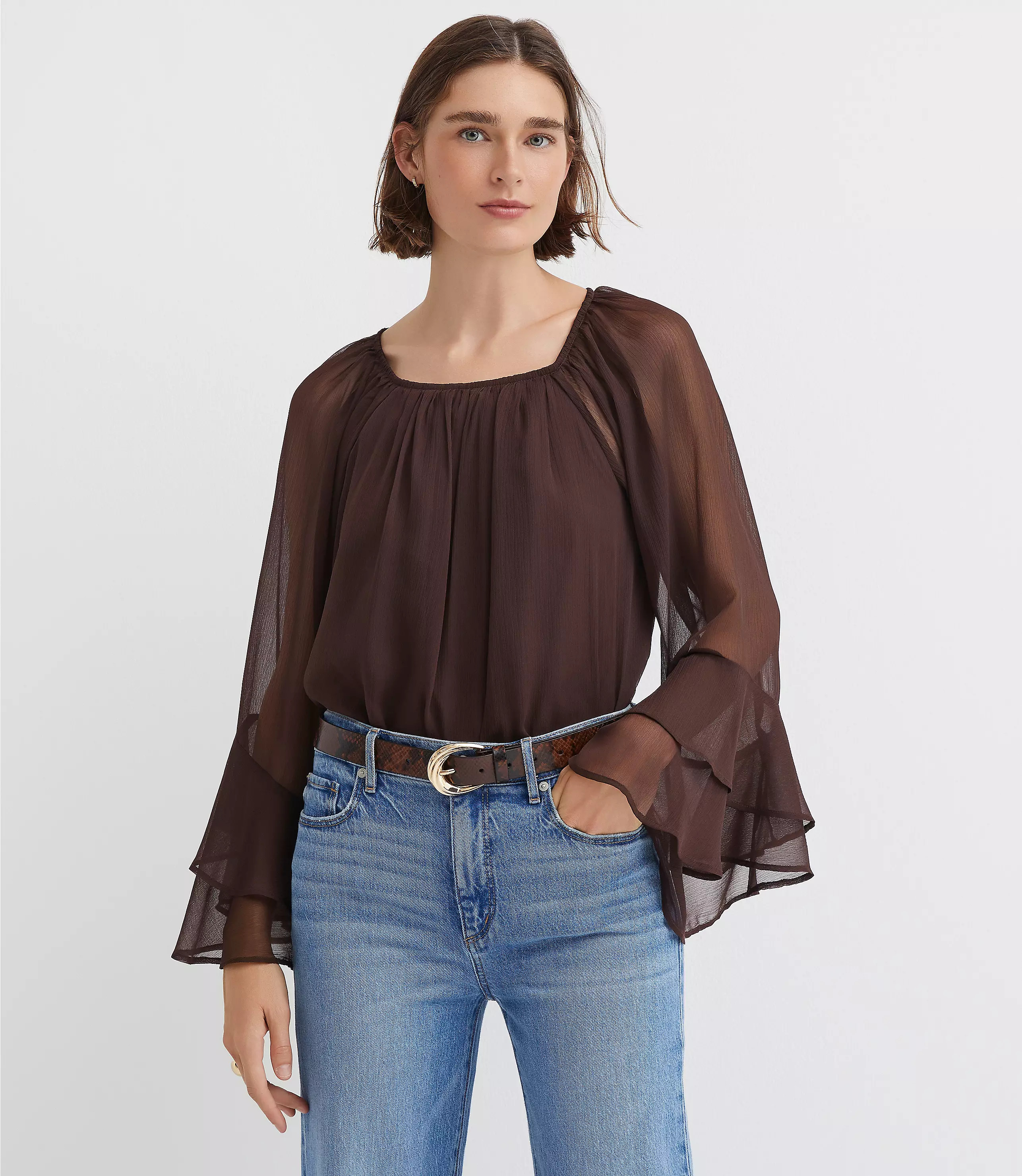 Petite Tiered Ruffle Sleeve Blouse | LOFT