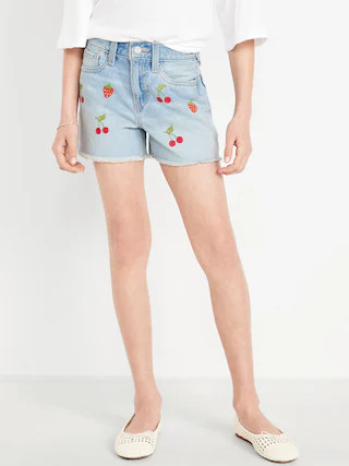 High-Waisted Embroidered Frayed-Hem Jean Shorts for Girls | Old Navy (CA)