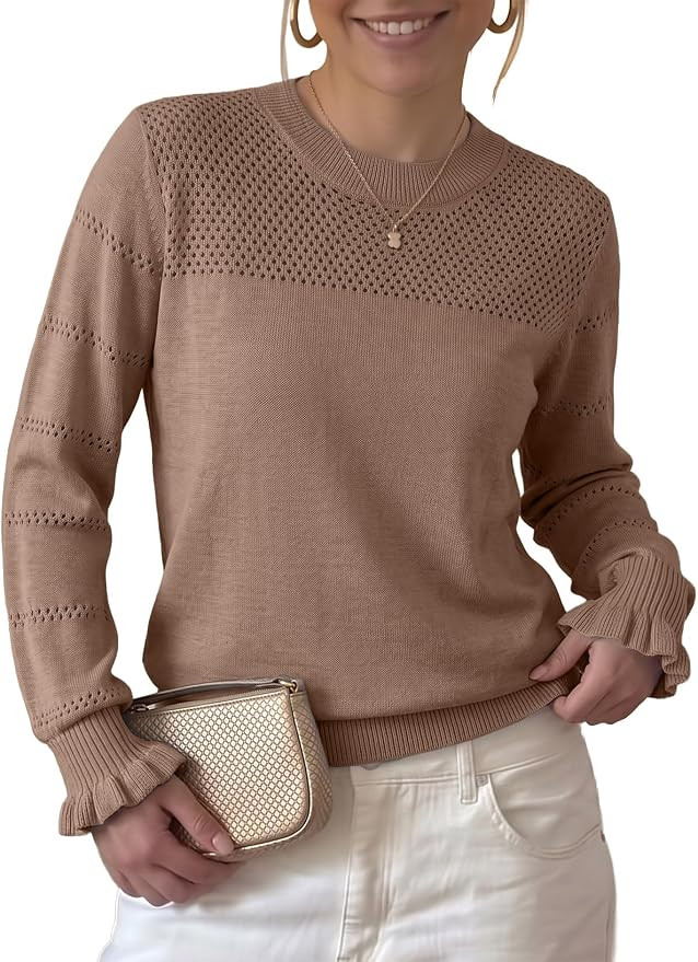 EVALESS Womens Sweaters Wool Blend Crew Neck Long Sleeve Knit Tops | Fall Sweaters,Lightweight So... | Amazon (US)
