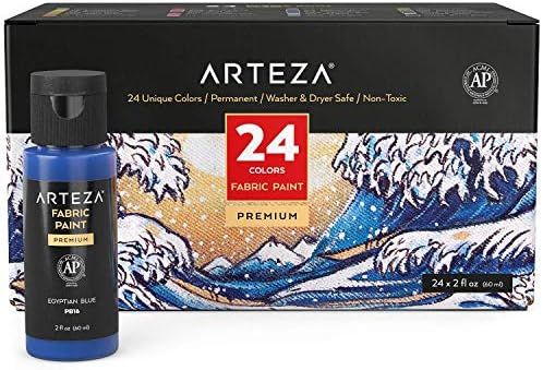 Arteza Permanent Fabric Paint, 60 ml Bottles, Set of 24 Colors, Washer & Dryer Safe, Textile Pain... | Amazon (US)