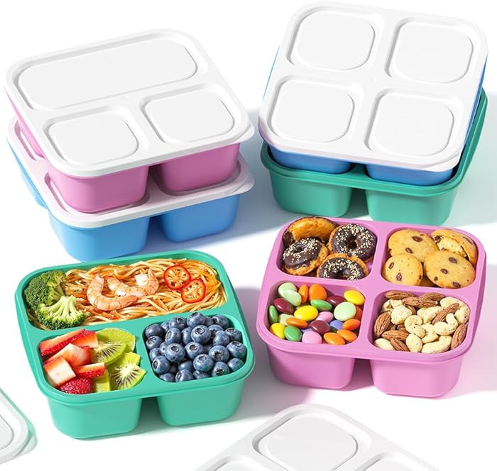 6 Pcs Snack Box Container Set, Reusable 3&4 Compartment Meal Prep Snack Containers for Adults Kid... | Amazon (US)