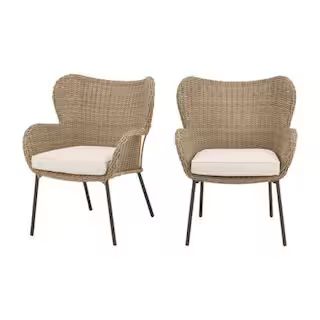 Hampton Bay Melrose Park Closed Wicker Outdoor Lounge Chair with CushionGuard Almond Biscotti Cus... | The Home Depot